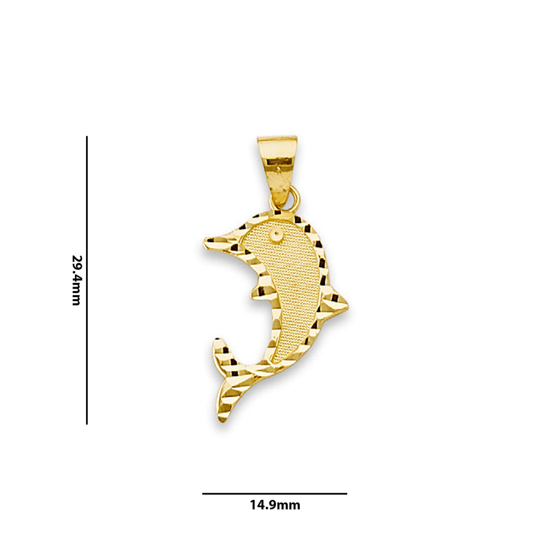 Yellow Gold Simple Diamond-cut Dolphin Charm Pendant with Measurement