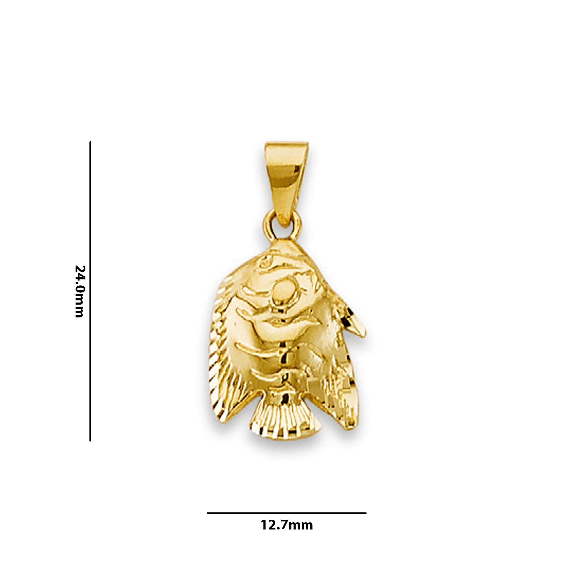 Yellow Gold Detailed Vintage Fish Charm Pendant with Measurement