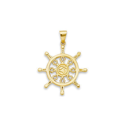 Yellow Gold Dharma Wheel Charm Pendant