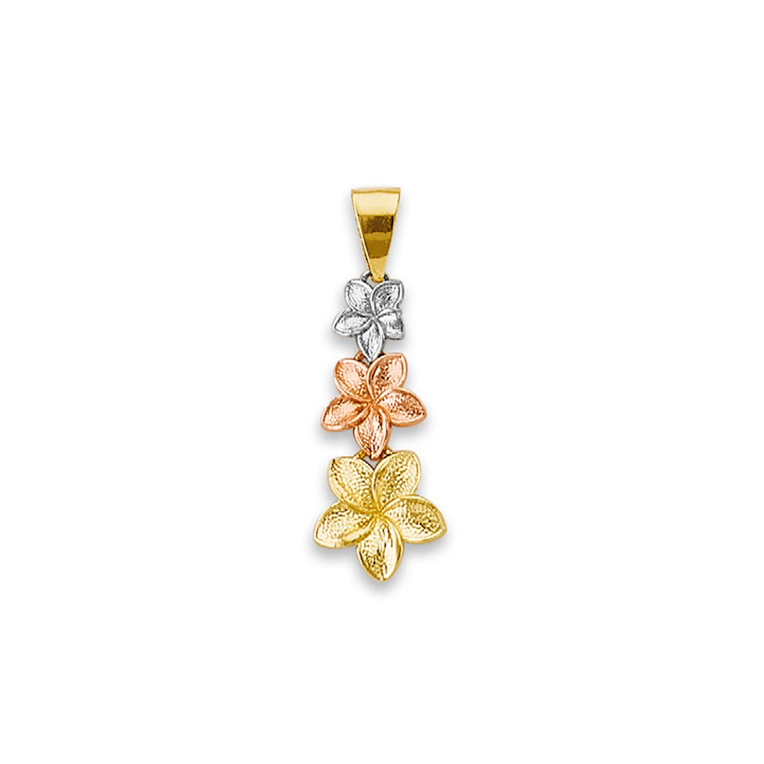 Tri Tone Gold Plumeria Flower Charm Pendant