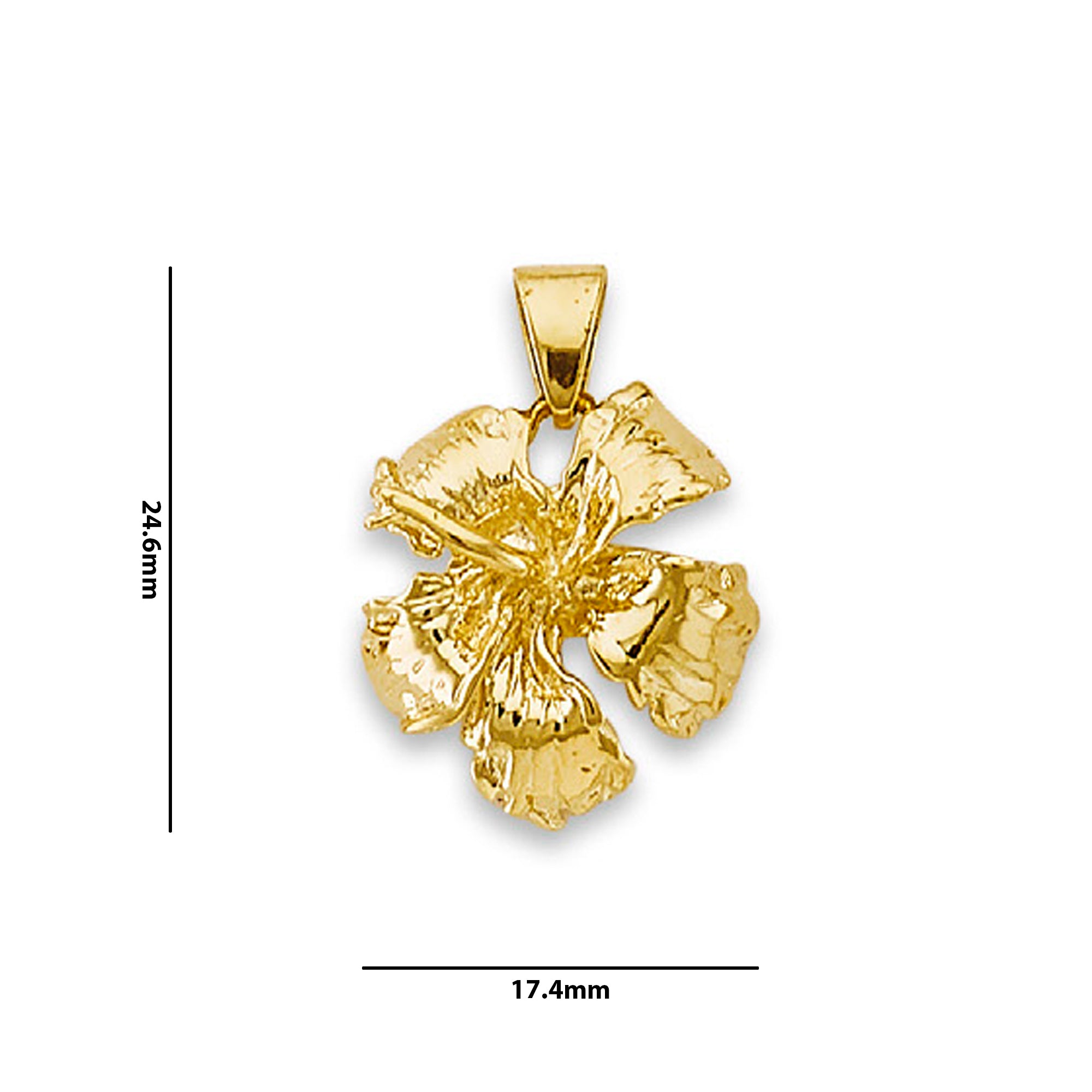 Yellow Gold Hibiscus Flower Charm Pendant with Measurement