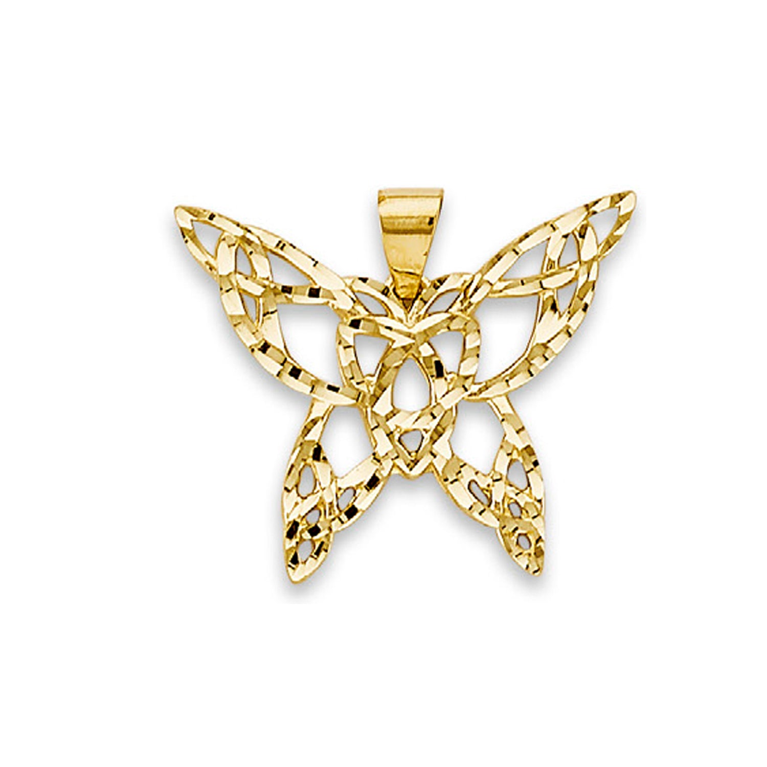 Yellow Gold Diamond-cut Open Butterfly Hollow Pendant