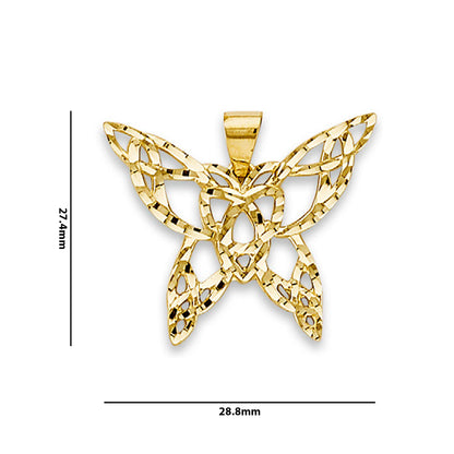Yellow Gold Diamond-cut Open Butterfly Hollow Pendant with Measurement