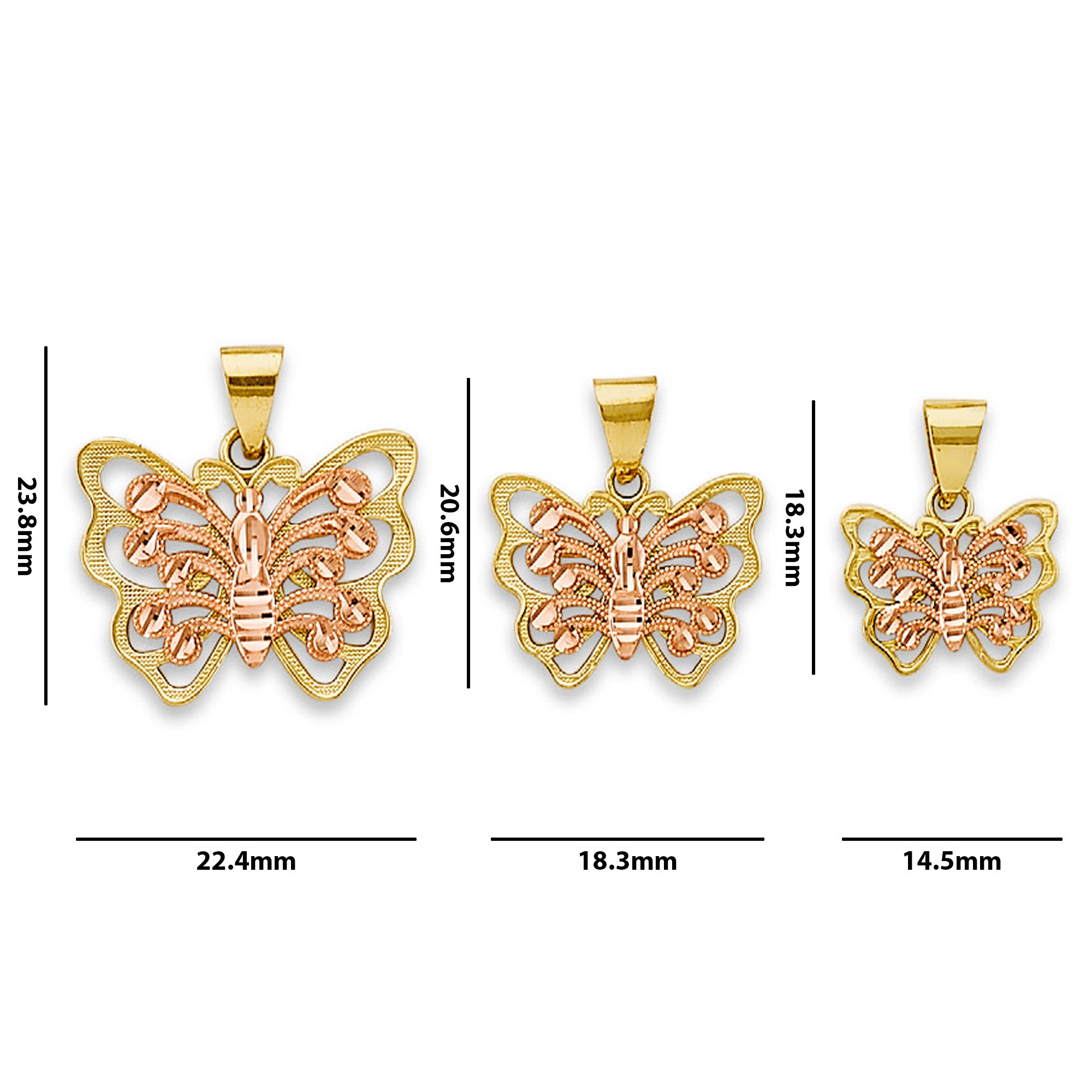 Two Tone Gold Designer Butterfly Pendant with Measurement