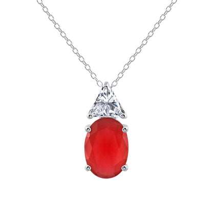 925 Sterling Silver Oval Colored CZ &amp; Triangular CZ Pendant Necklace