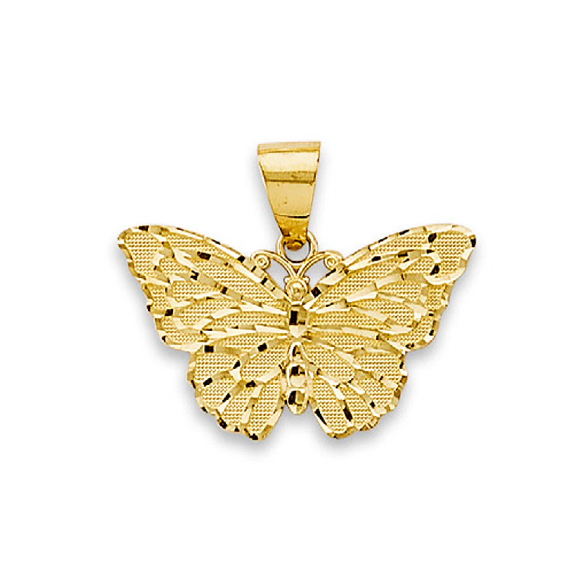 Yellow Gold Solid Diamond-cut Butterfly Pendant