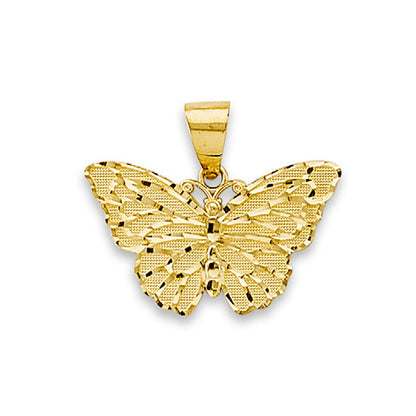 Yellow Gold Solid Diamond-cut Butterfly Pendant