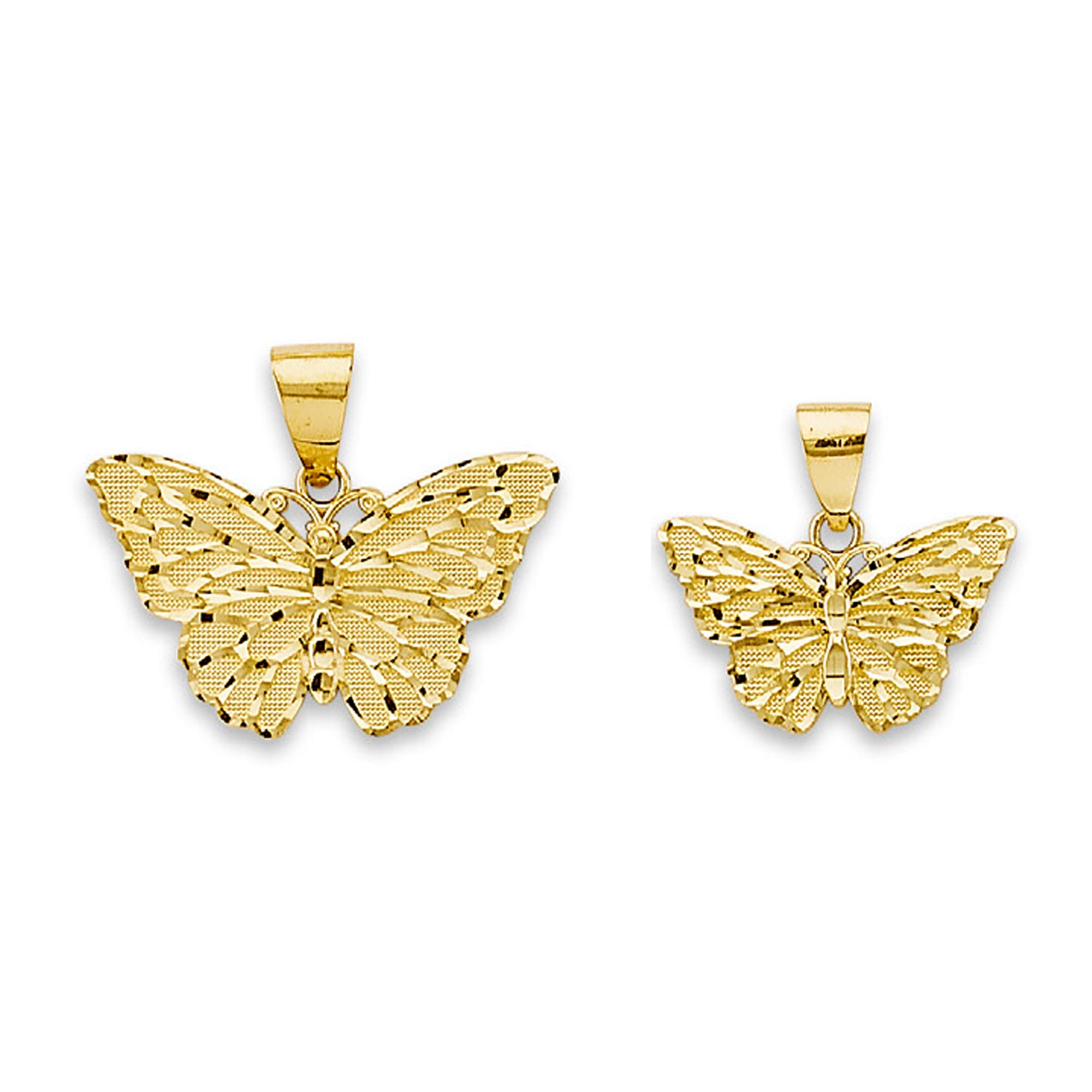 Yellow Gold Solid Diamond-cut Butterfly Pendant