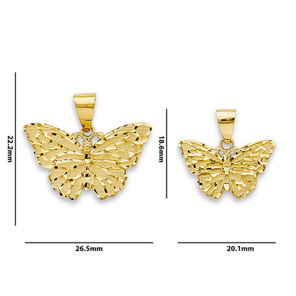 Yellow Gold Solid Diamond-cut Butterfly Pendant with Measurement