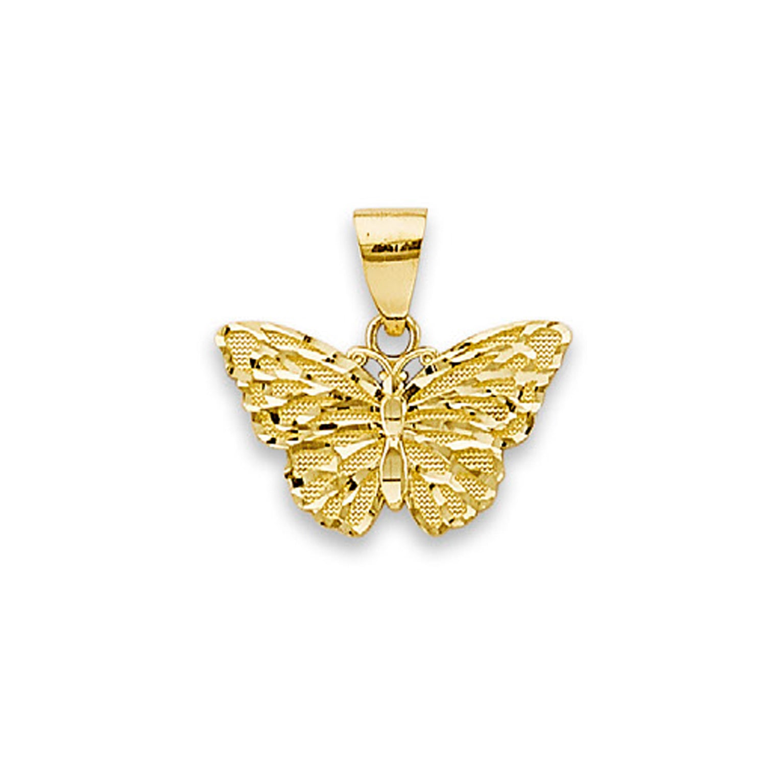 Yellow Gold Solid Diamond-cut Butterfly Pendant