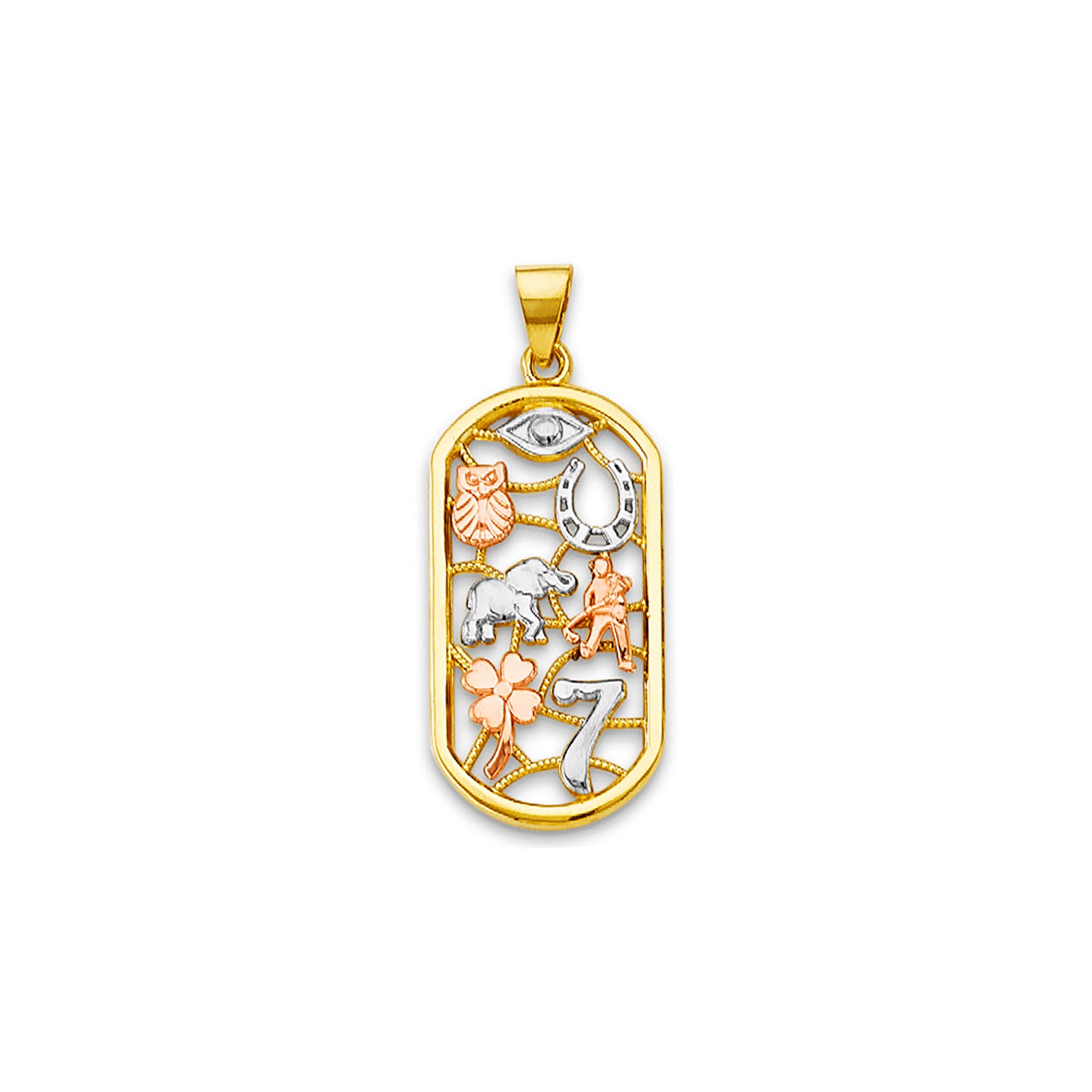 Tri Tone Gold Open-beaded Lucky Charm Pendant