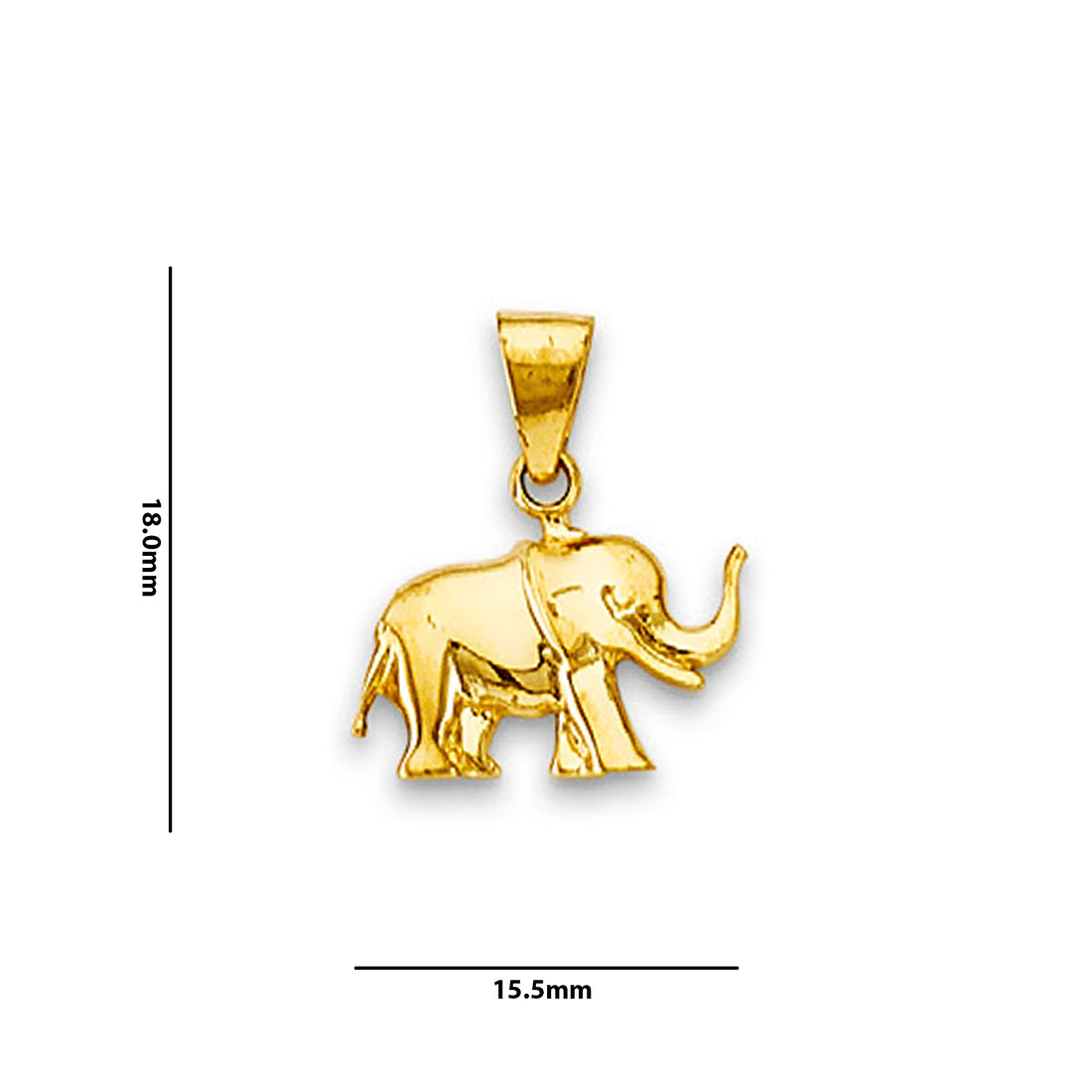 Yellow Gold Satin Finish Elephant Charm Pendant with Measurement