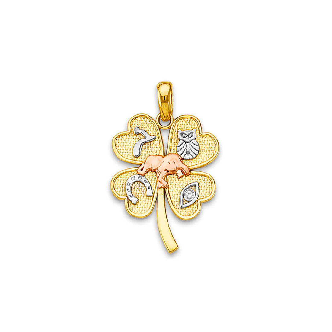 Tri Tone Gold Good Luck Charm Clover Leaf Pendant