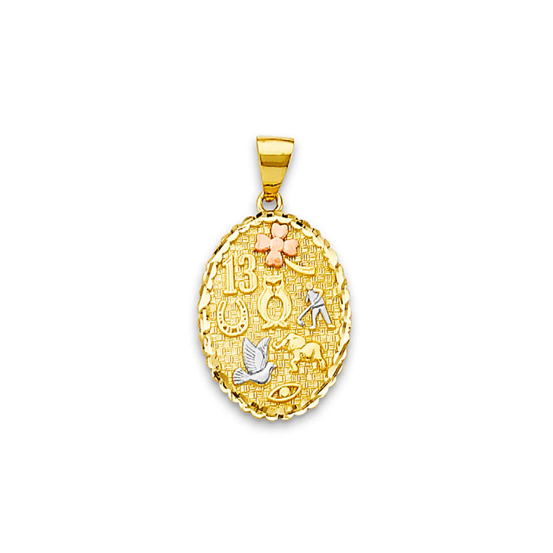 Tri Tone Gold Oval Lucky Charm Pendant