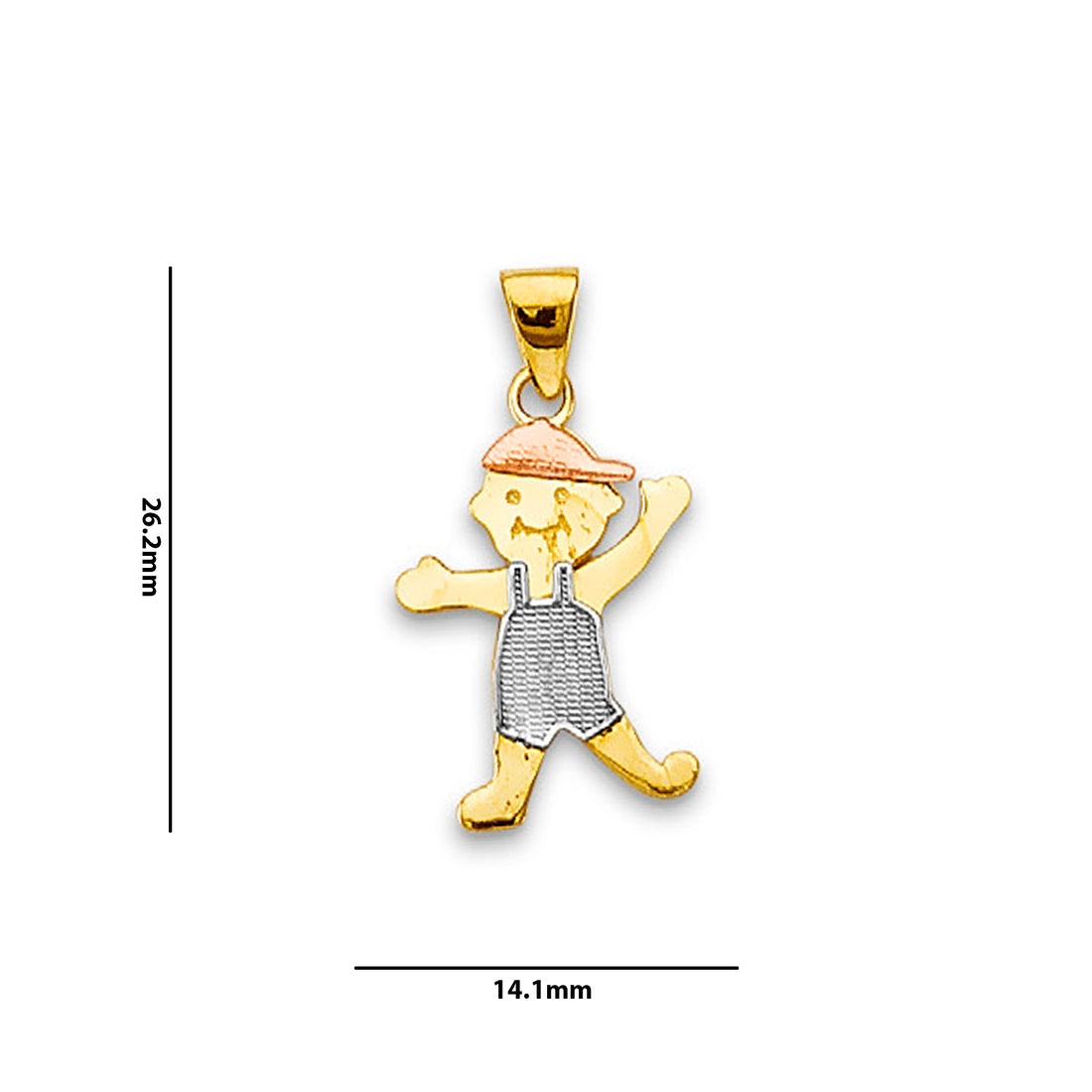 Tri Tone Gold Overalls Toddler Boy Charm Pendant with Measurement