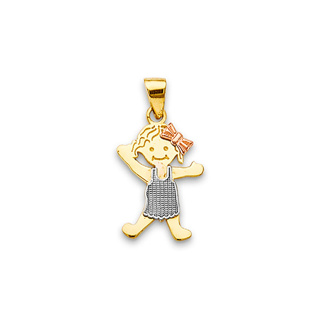 Tri Tone Gold Bow Toddler Girl Charm Pendant 