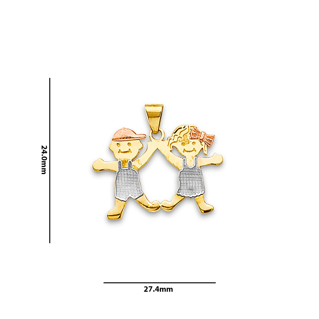 Tri Tone Gold Overall Toddler Boy and Girl Charm Pendant with Measurement