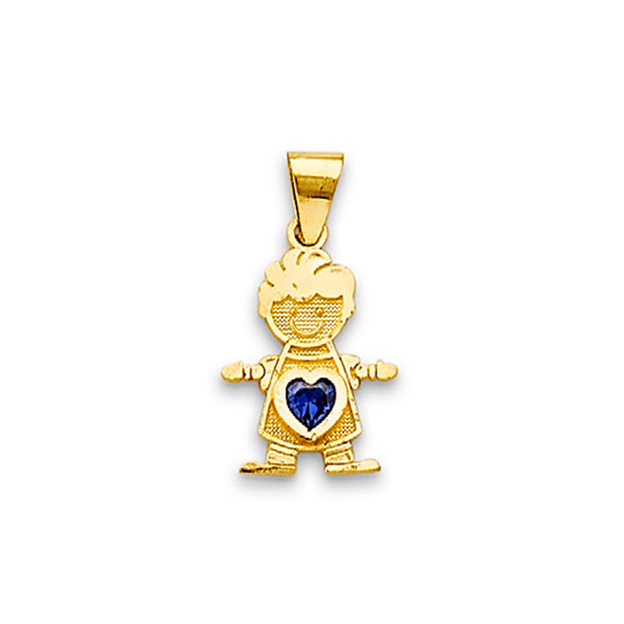 Yellow Gold Little Boy Heart Blue CZ Charm Pendant