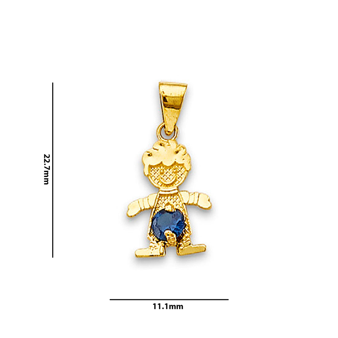 Yellow Gold Round CZ Kid Charm Pendant with Measurement