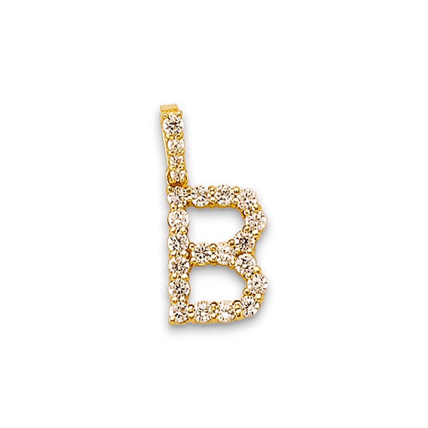 Yellow Gold Round CZ Letter Initial Pendant