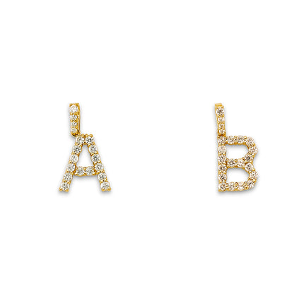 Yellow Gold Round CZ Letter Initial Pendant