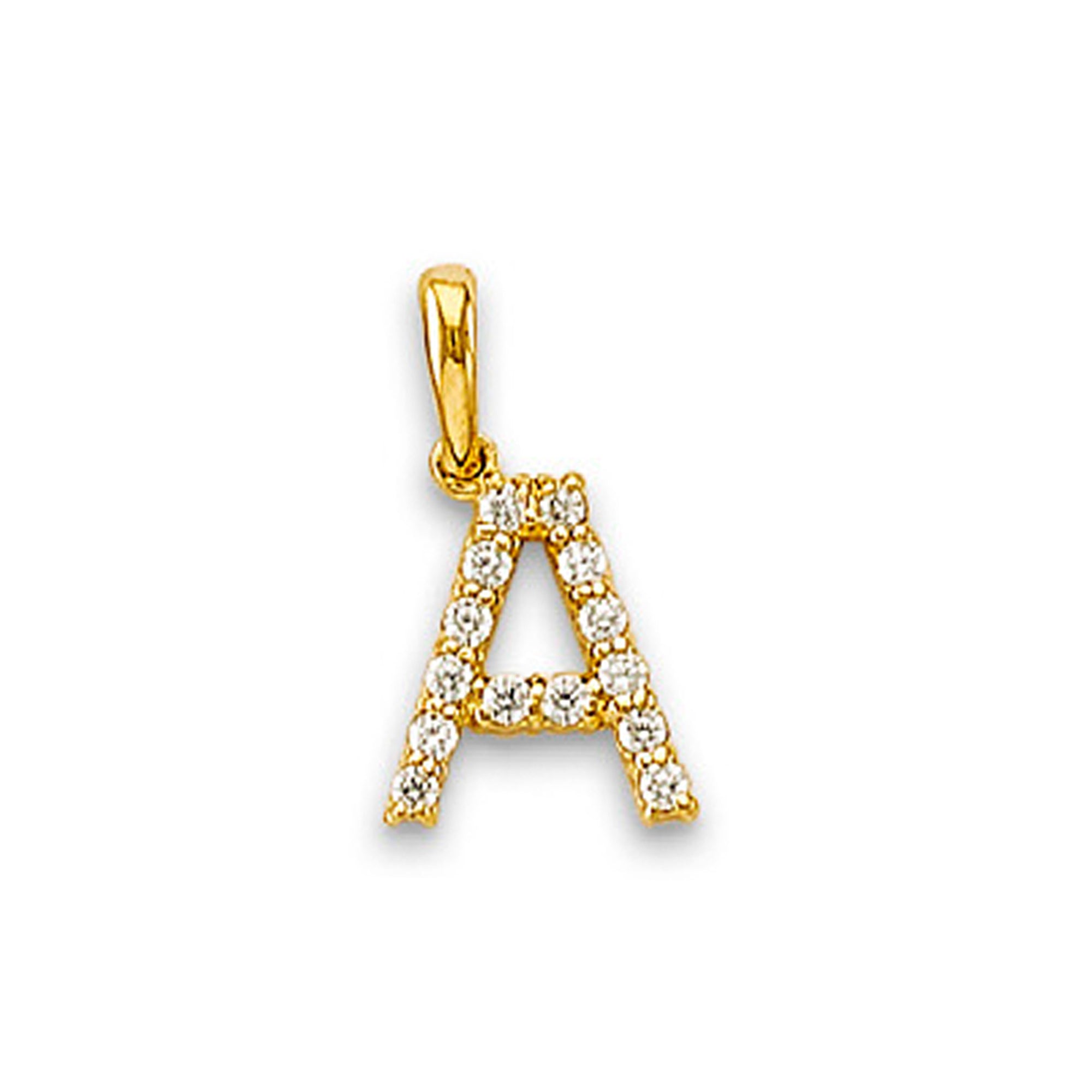 Yellow Gold Round CZ Simple Initial Pendant