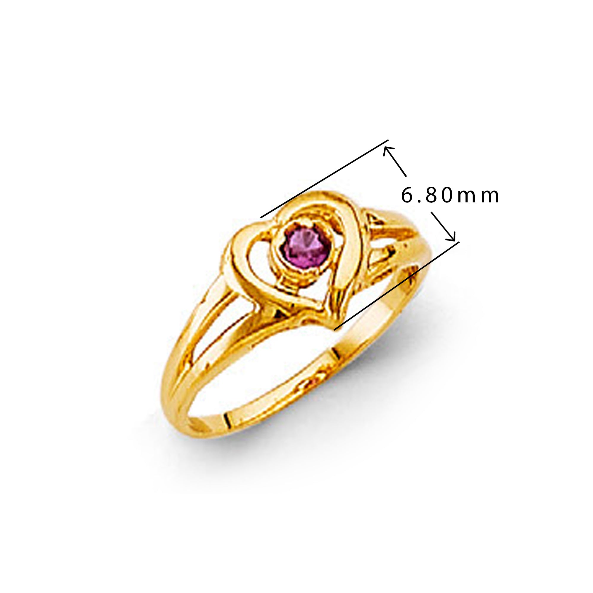 CZ Pink Sapphire Heart Ring in Solid Gold with Measurement