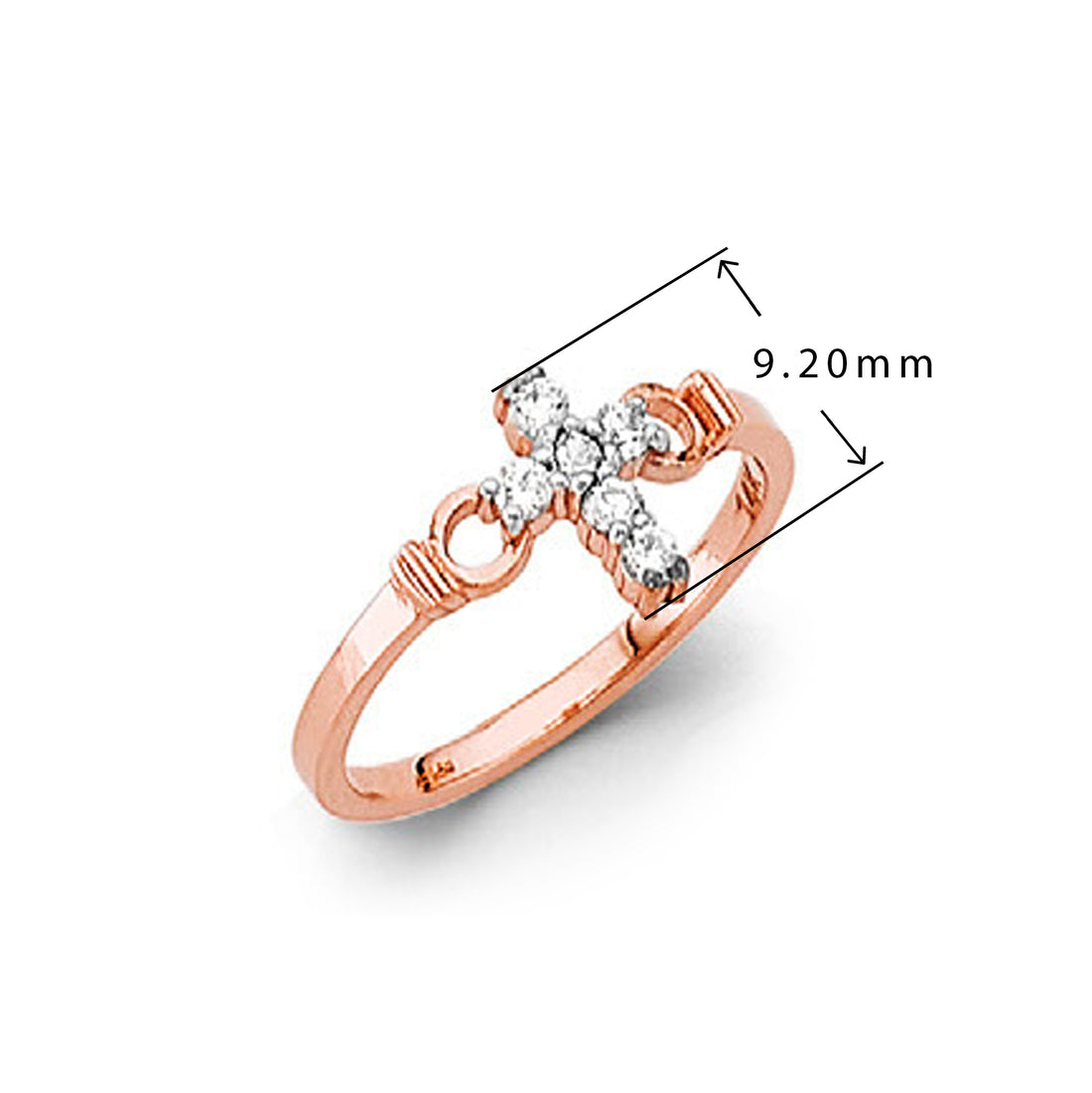 Solitaire Cross Ring in Solid Gold with Measurement