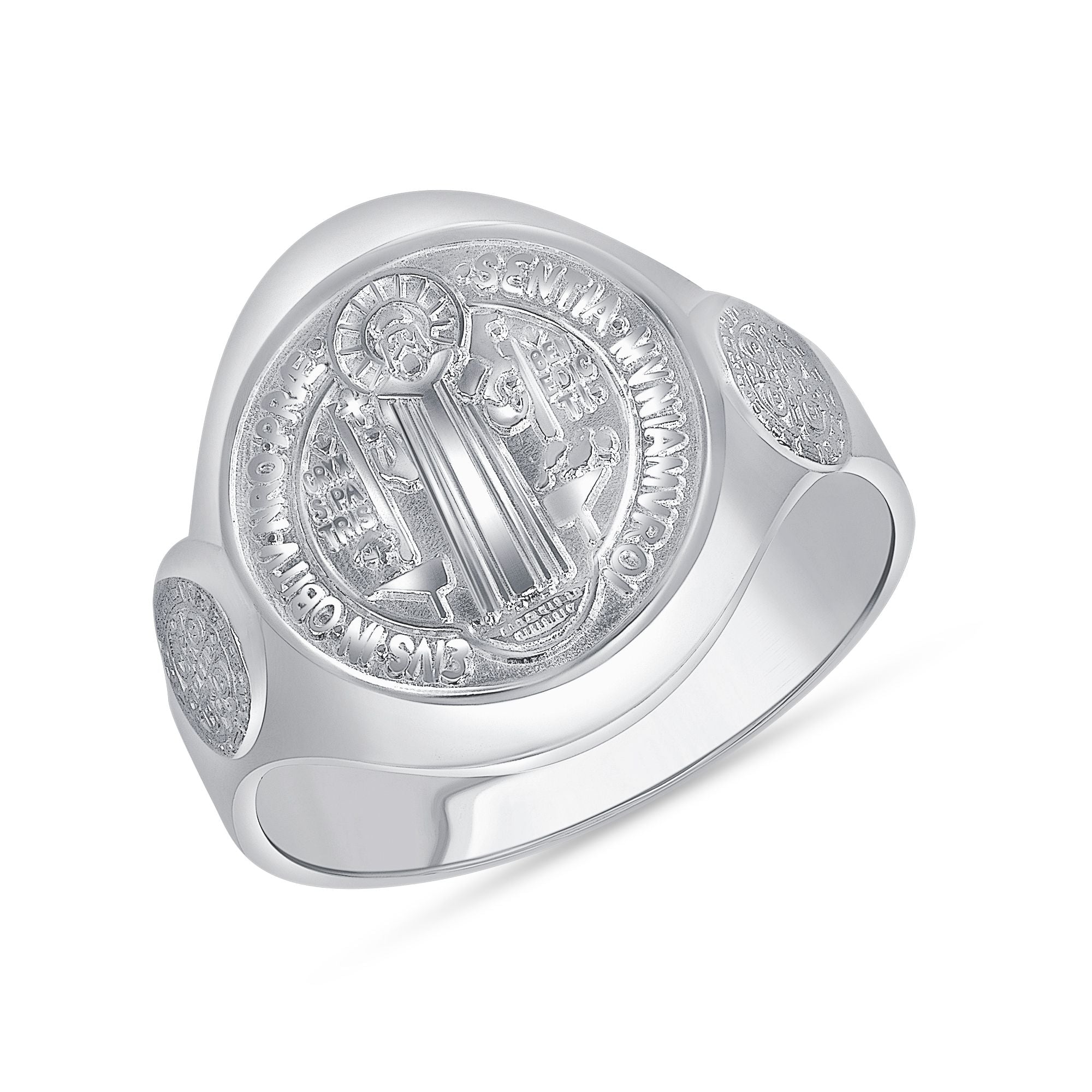 925 Sterling Silver Saint Benedict with Side Design Ring