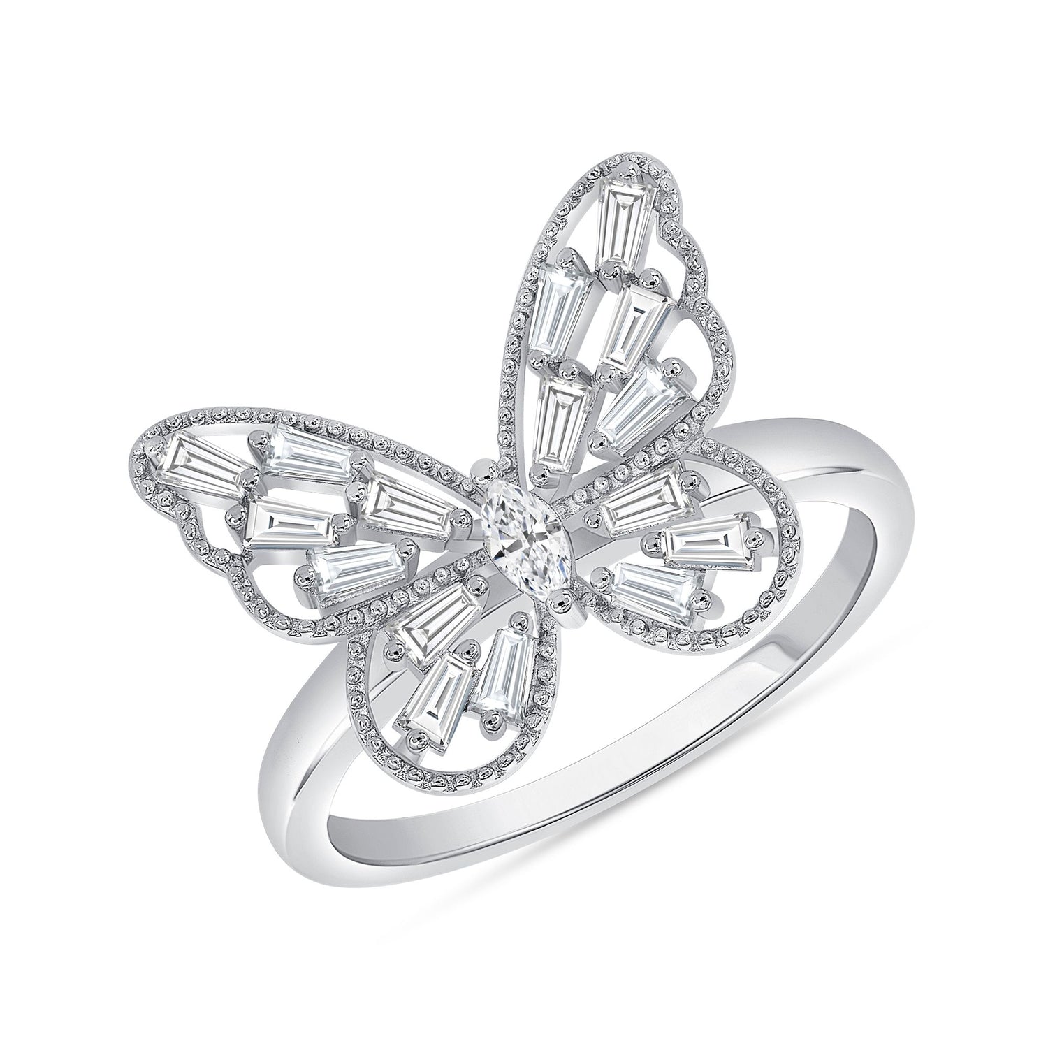 925 Sterling Silver Multi Cut CZ Butterfly Fashion Ring
