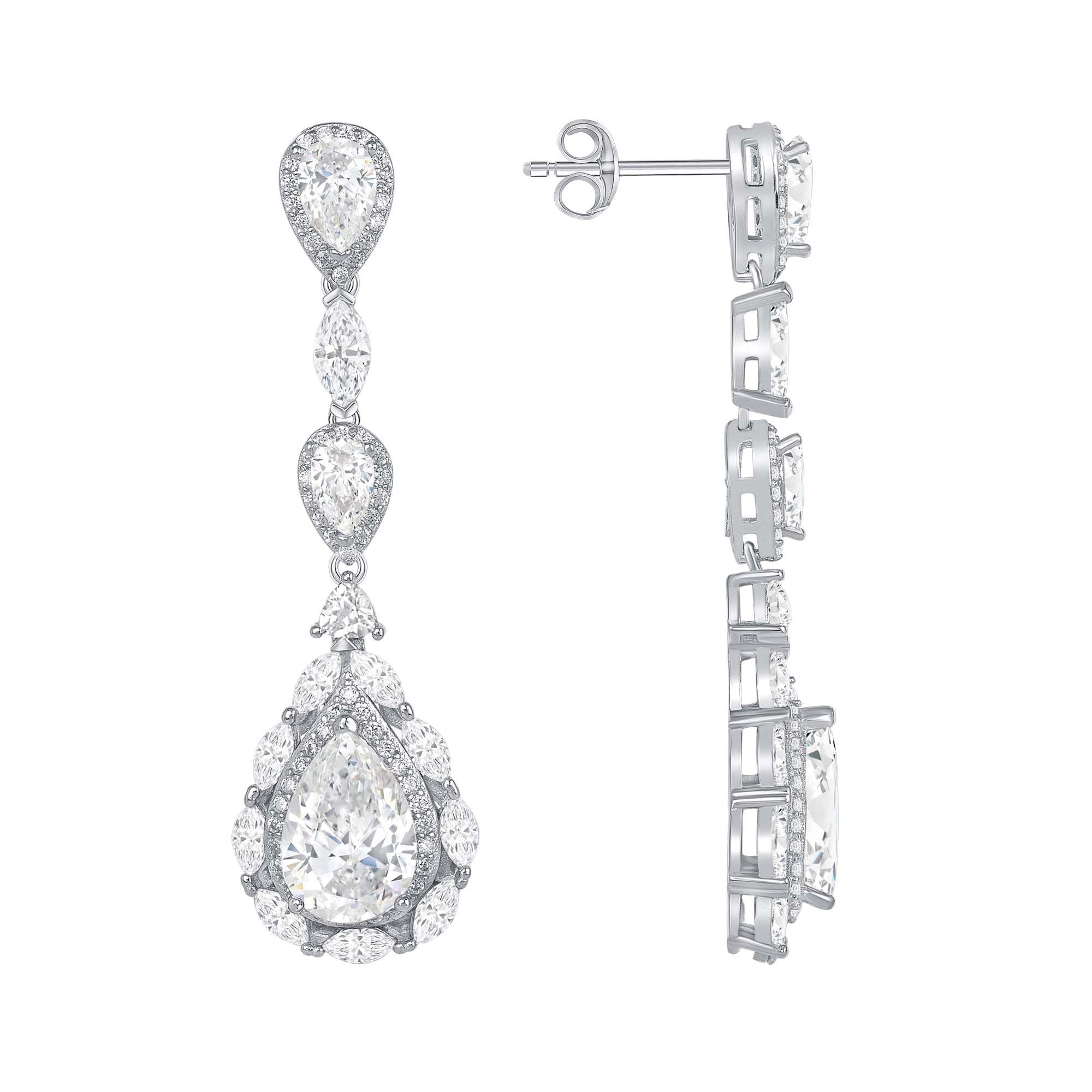 925 Sterling Silver Pear and Marquise CZ Dangle Earrings