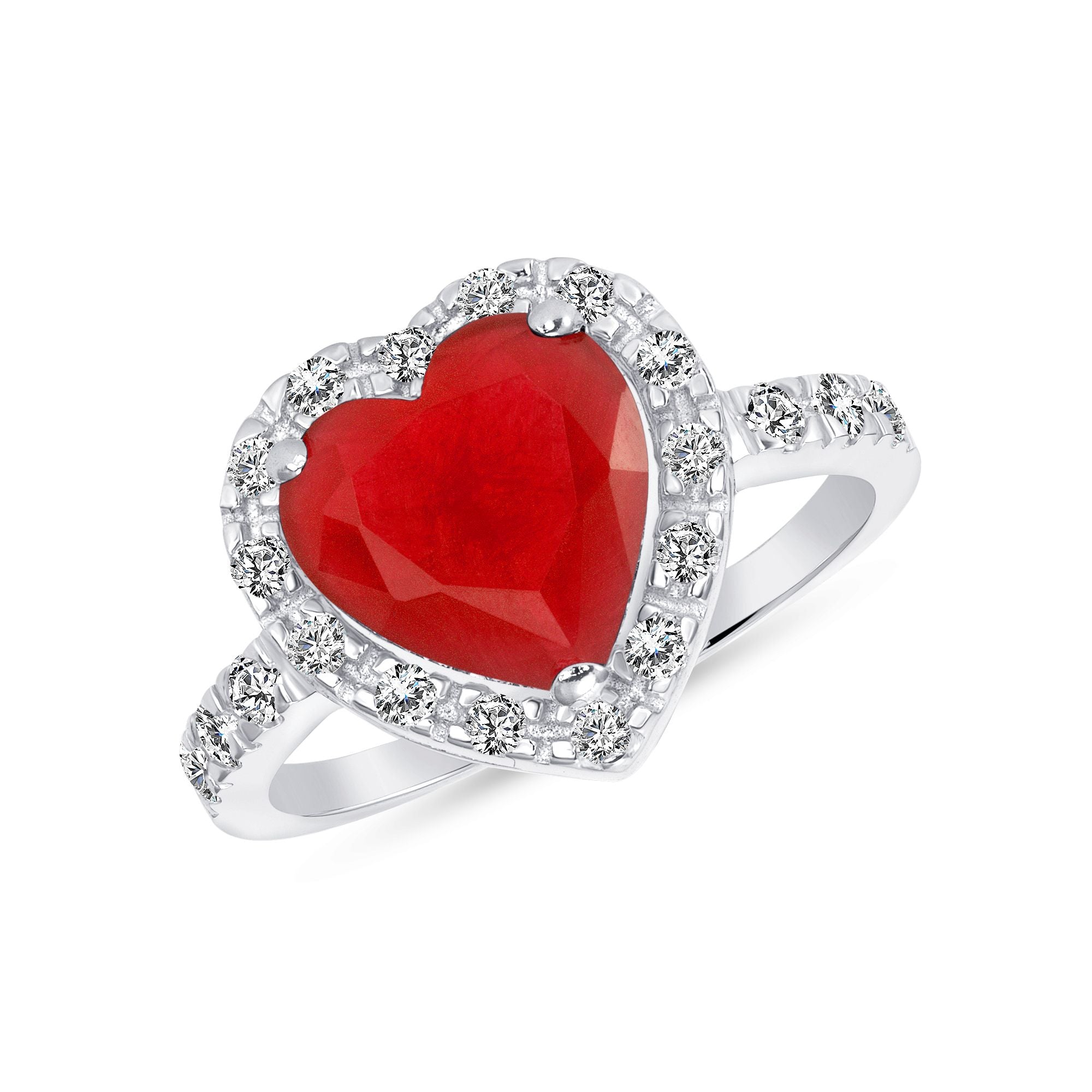 925 Sterling Silver Halo Heart Cut CZ Solitaire Ring
