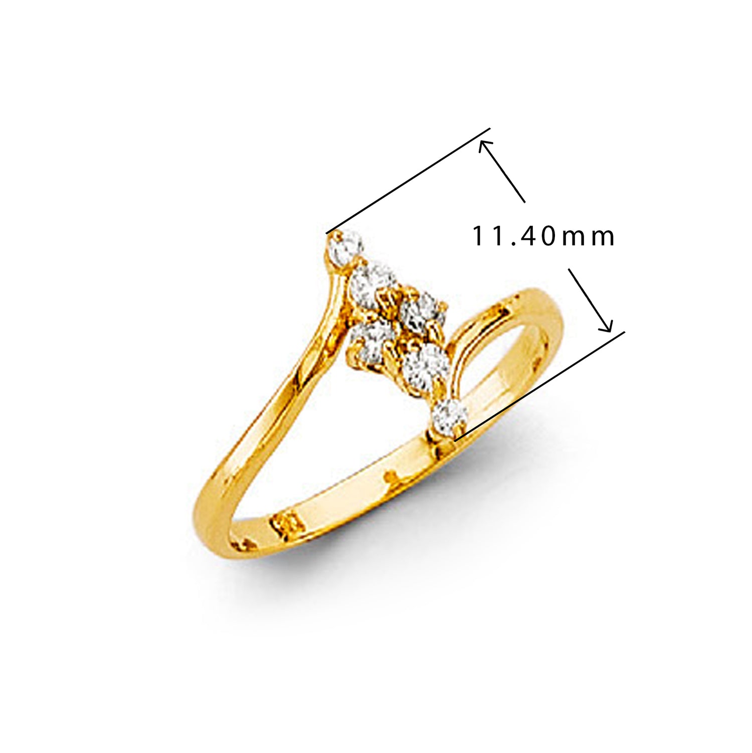 CZ Minimalist Vertical Designer Ring in Solid Gold with Measurement