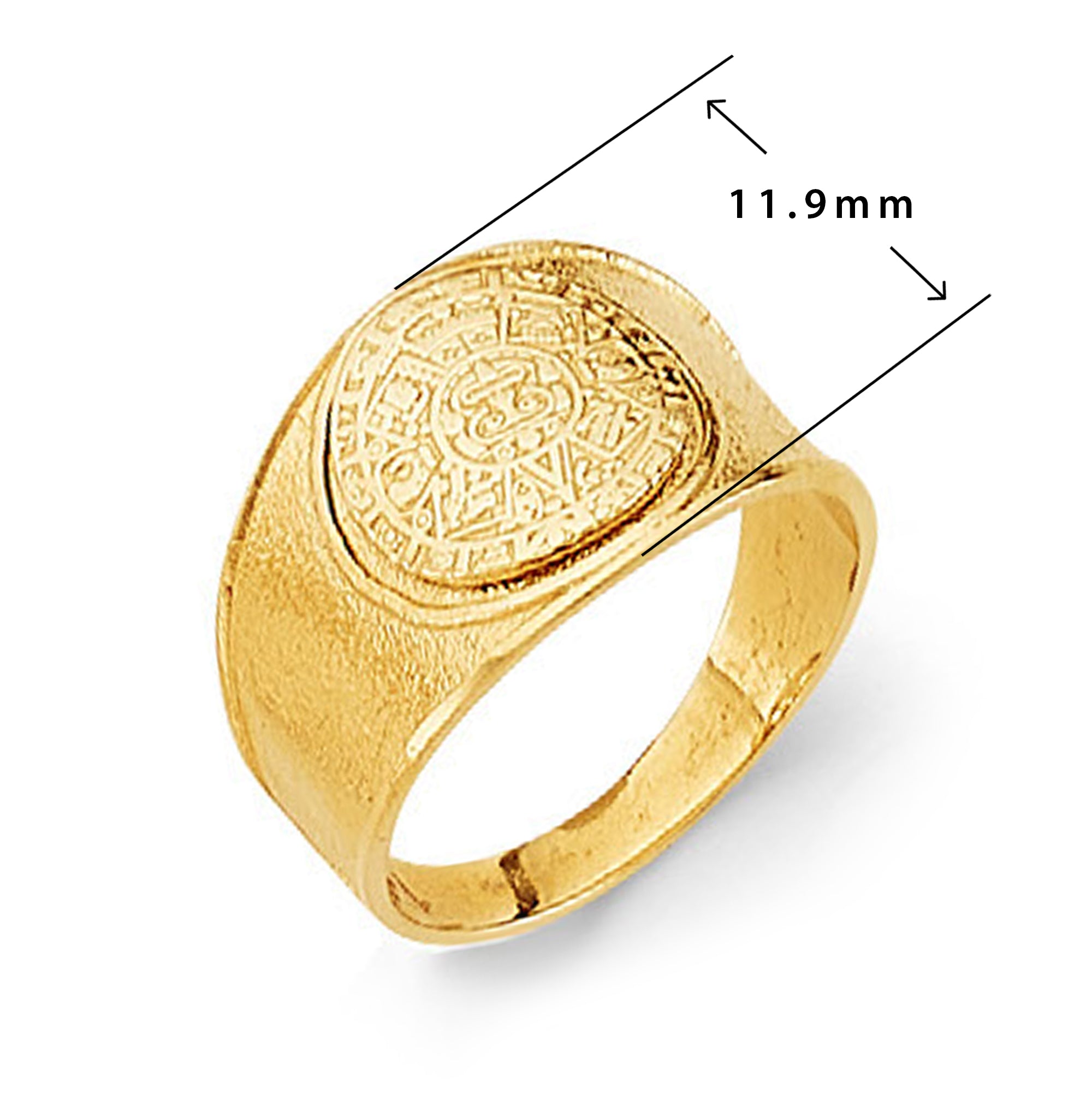 Trendy Textured Engravable Signet Ring in Solid Gold with Measurement