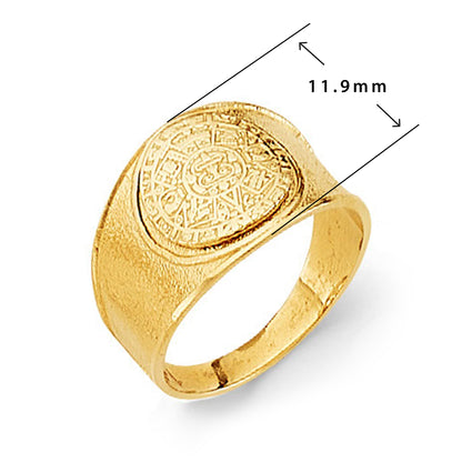 Trendy Textured Engravable Signet Ring in Solid Gold with Measurement