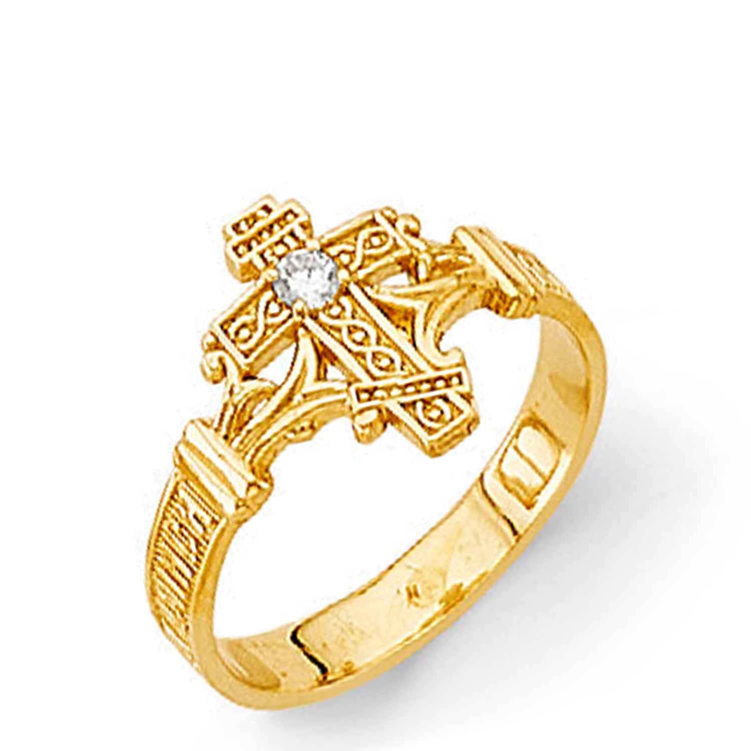 Textured Religious Cross Ring in Solid Gold 