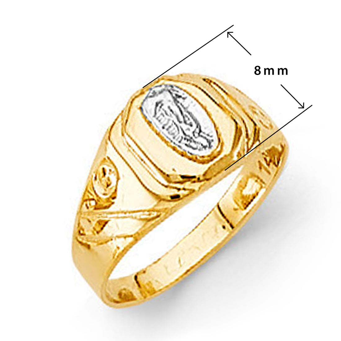 CZ Antique Religious Ring in Solid Gold with Measurement