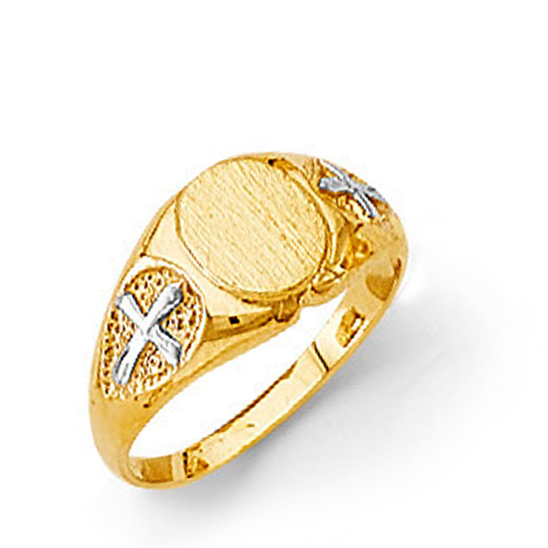 Round Signet Ring with Cross Shank in Solid Gold 