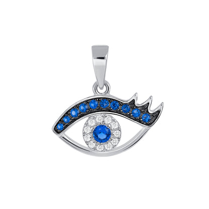 925 Sterling Silver Round Cut CZ Feminine Evil Eye Pendant &amp; Stud Earrings Jewelry Set