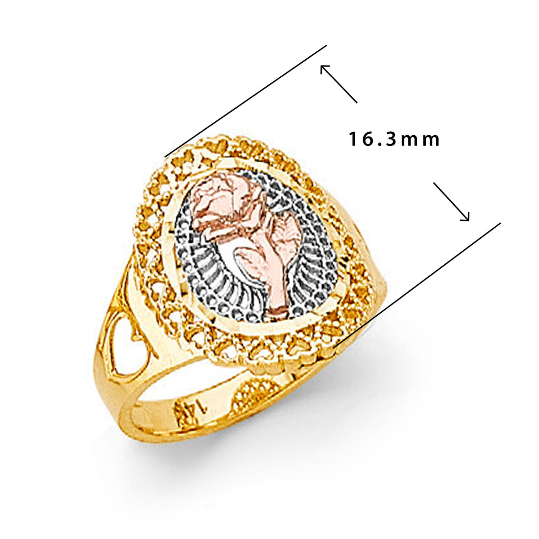 Triple-tone Monogram Rose Ring in Solid Gold with Measurement