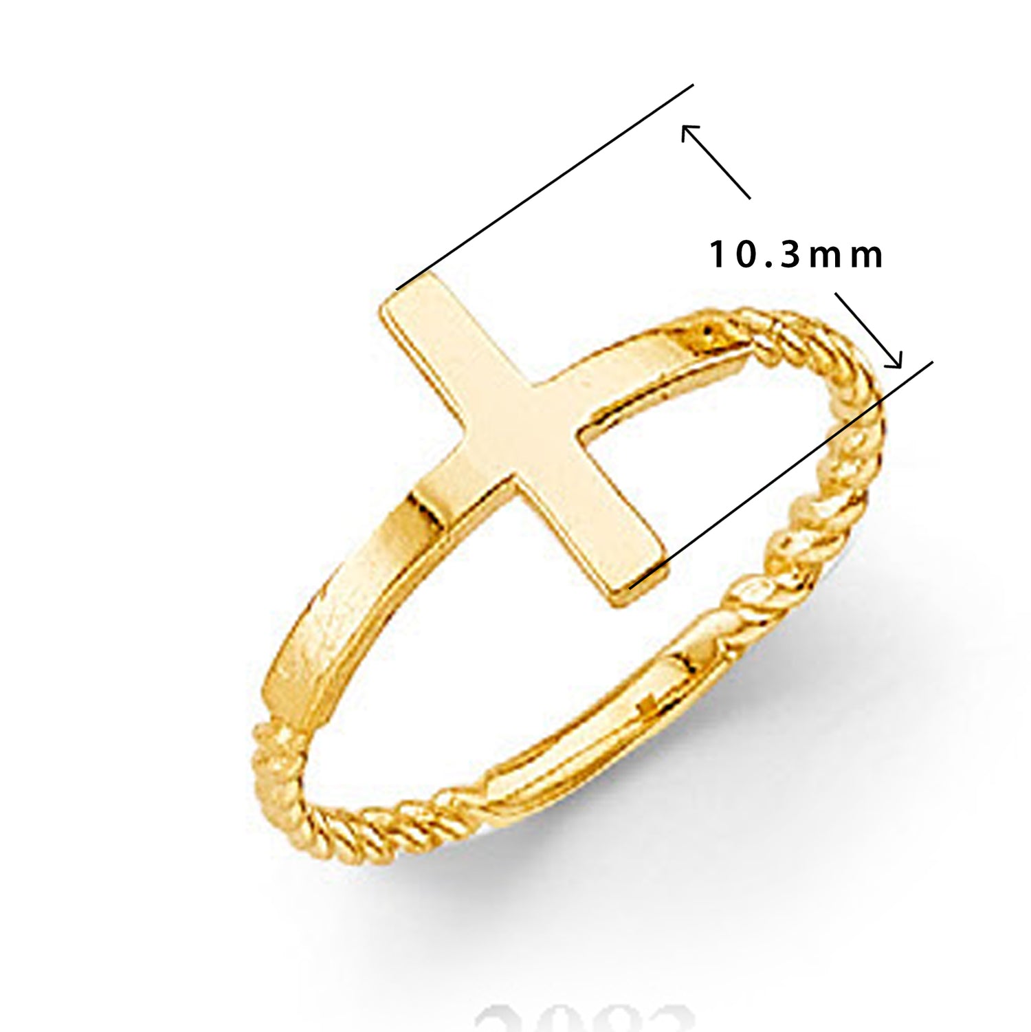 Sideways Cross Ring in Solid Gold with Measurement