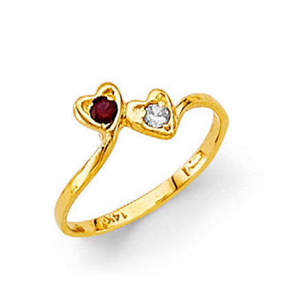 CZ Ruby Dual Heart Forever Ring in Solid Gold 