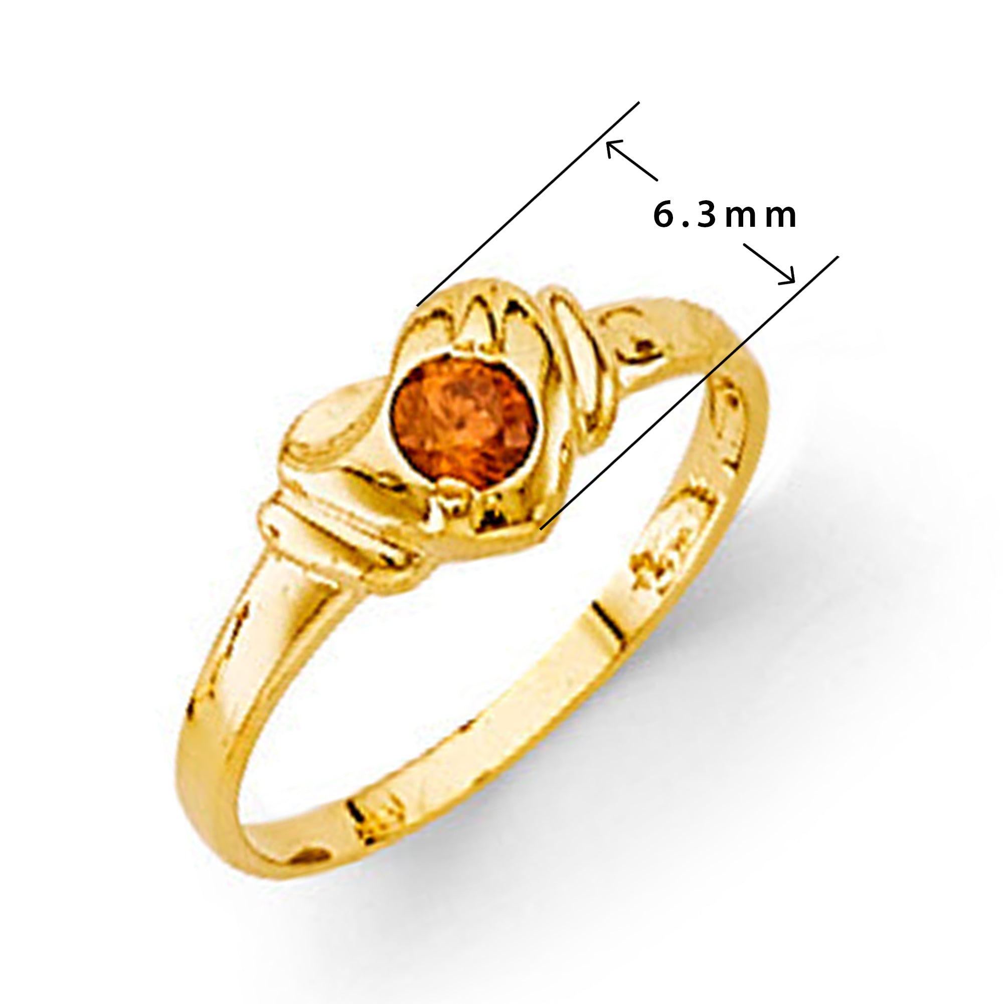 Ambre-hued Citrine Heart Ring in Solid Gold with Measurement