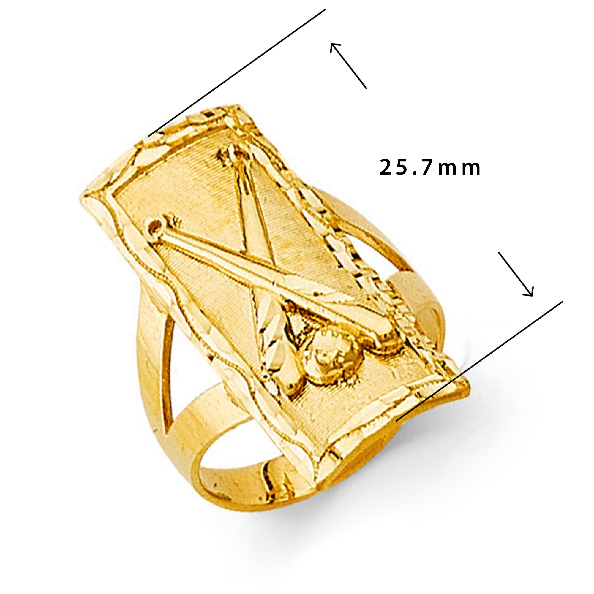 Radiant Religious Bold Casting Ring in Solid Gold with Measurement