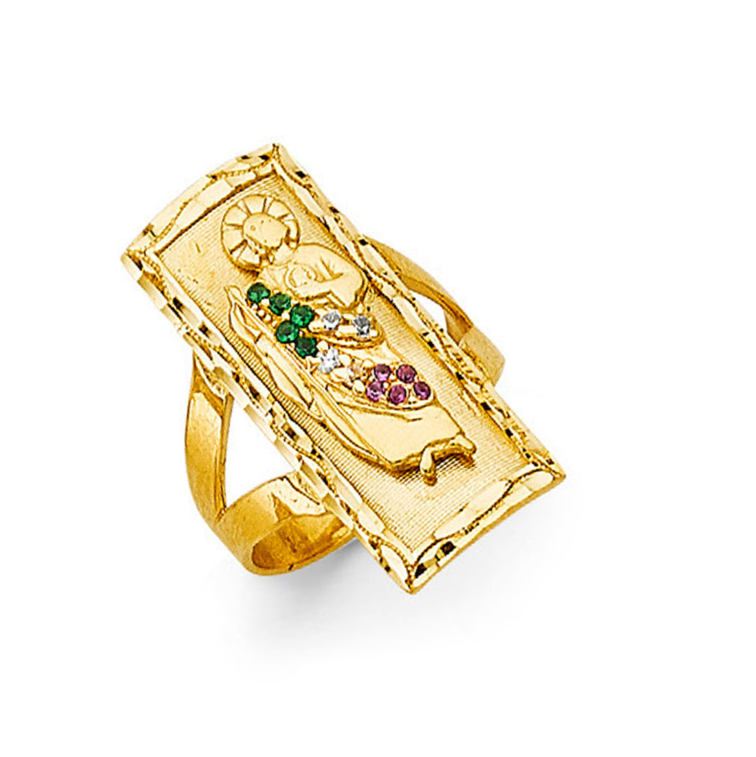 CZ St Judas Ruby and Emerald Casting Ring in Solid Gold 