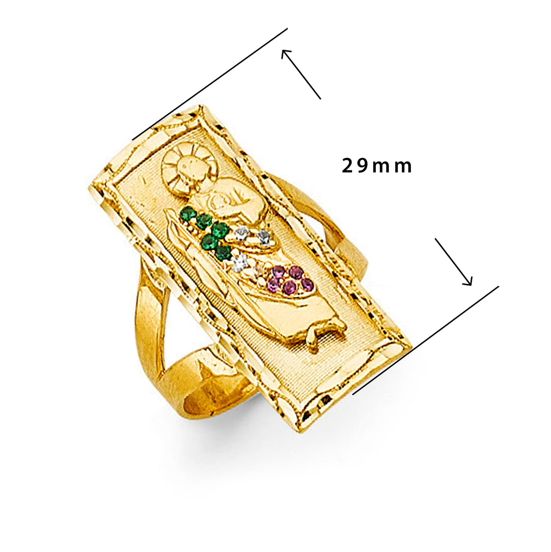 CZ St Judas Ruby and Emerald Casting Ring in Solid Gold with Measurement