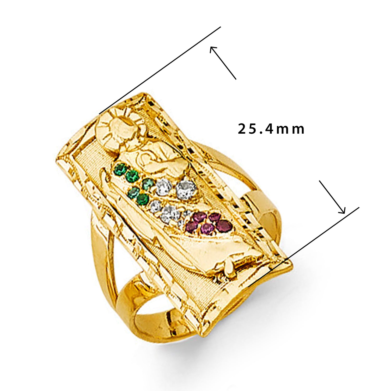 CZ Ruby and Emerald St Judas Ring in Solid Gold with Measurement