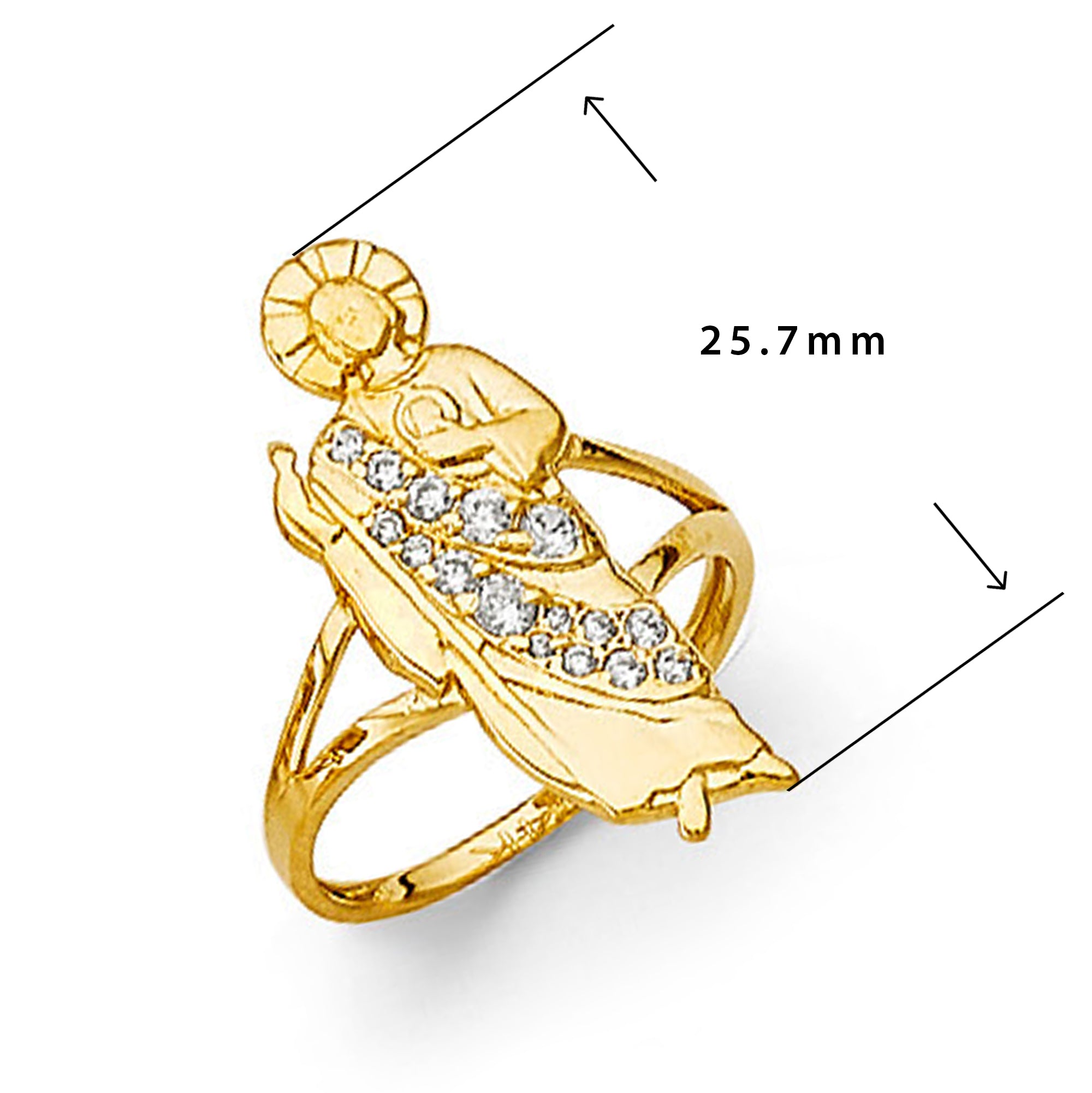 CZ Sparkling Saint Judas Ring in Solid Gold with Measurement