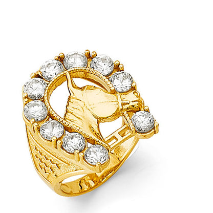 CZ Elegant Lucky Horseshoe Ring in Solid Gold 