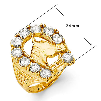 CZ Elegant Lucky Horseshoe Ring in Solid Gold with Measurement
